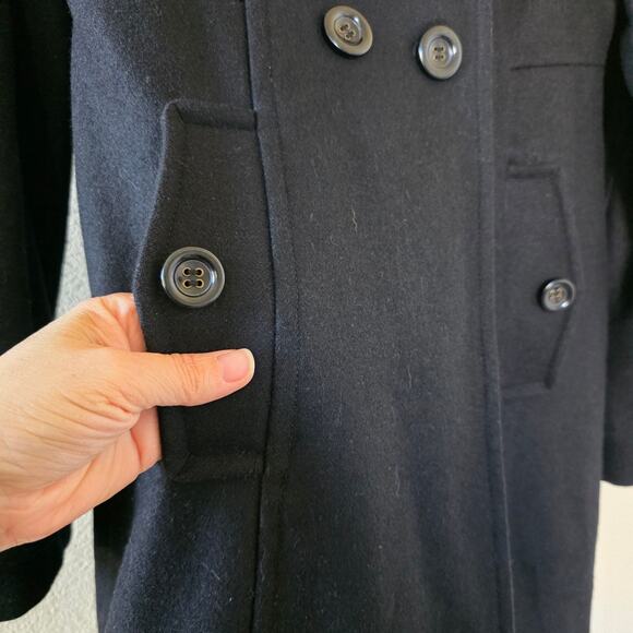 Tulle Black Wool Blend Peacoat Womens Size L Double Breasted Star Print Lining - Picture 3 of 15